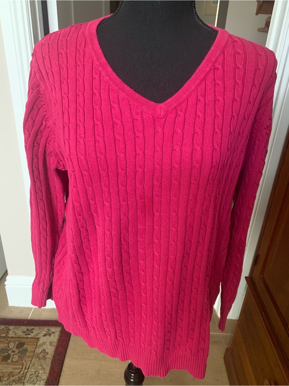 Talbots Cable Knit V-Neck Sweater - Hot Pink - Picture 2 of 7